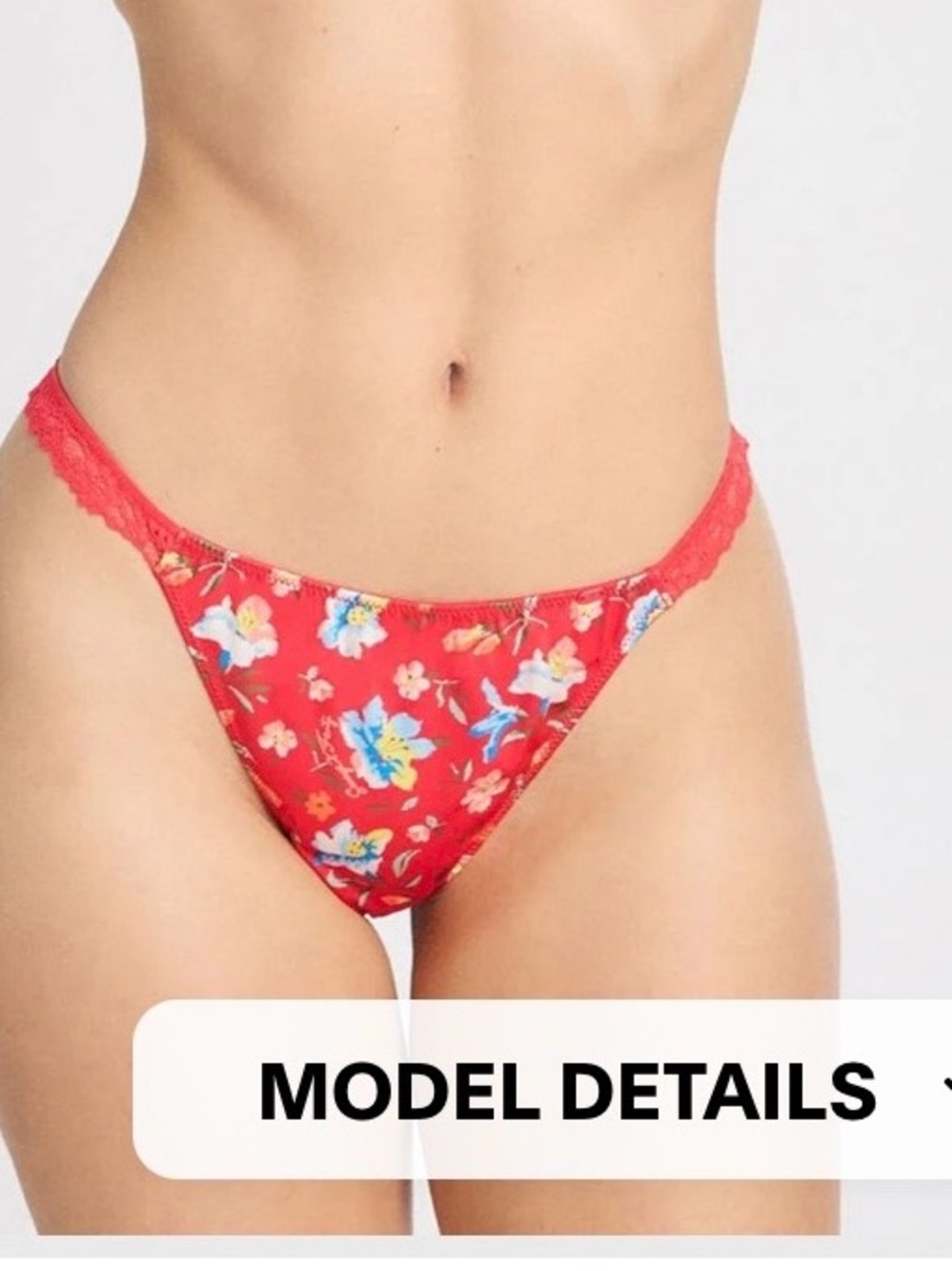 Savage X Fenty Red Floral Lace-Trim Thong